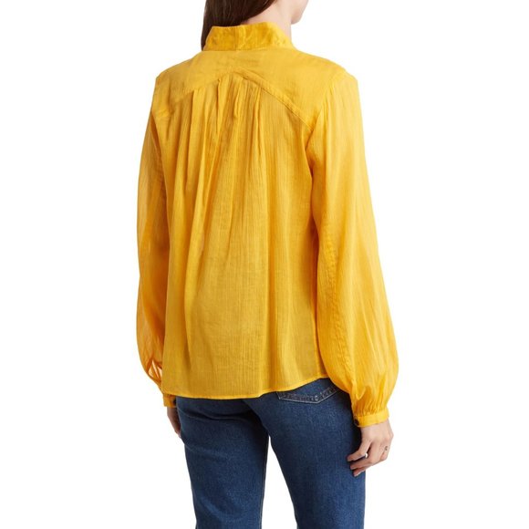 NEW Rag & Bone Sachi Pleat Split Neck Cotton/Silk Top Safron size S - Picture 8 of 8